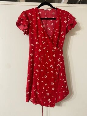 miami Red Floral Wrap Mini Dress